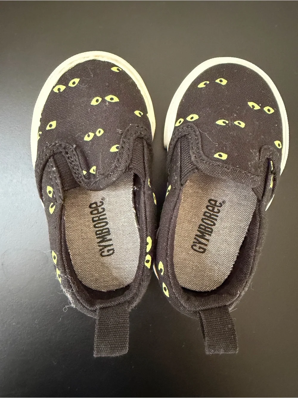 Gymboree Black Slip-On Sneakers with yellow eyes